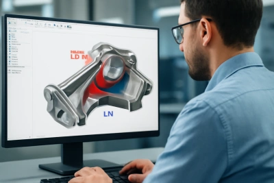 Engineer analyzing CAD model for Design for Manufacturability and Inspection improvements