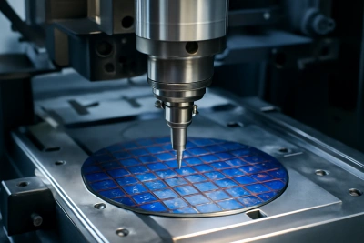 High-precision CNC machine working on semiconductor components High-precision CNC machine working on semiconductor components